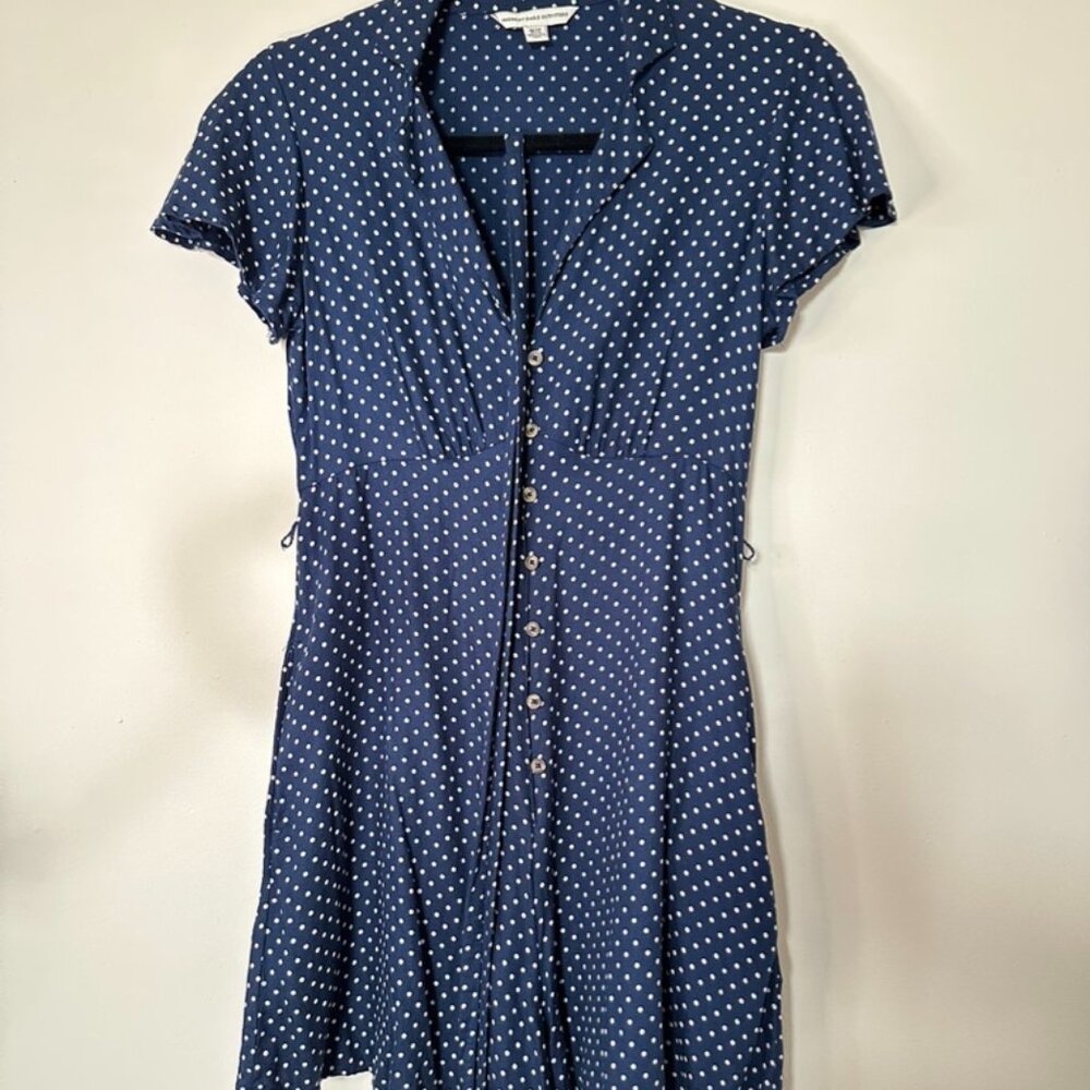 American Eagle Outfitters, Polka Dotted Button Up Romper, Navy, Size XS